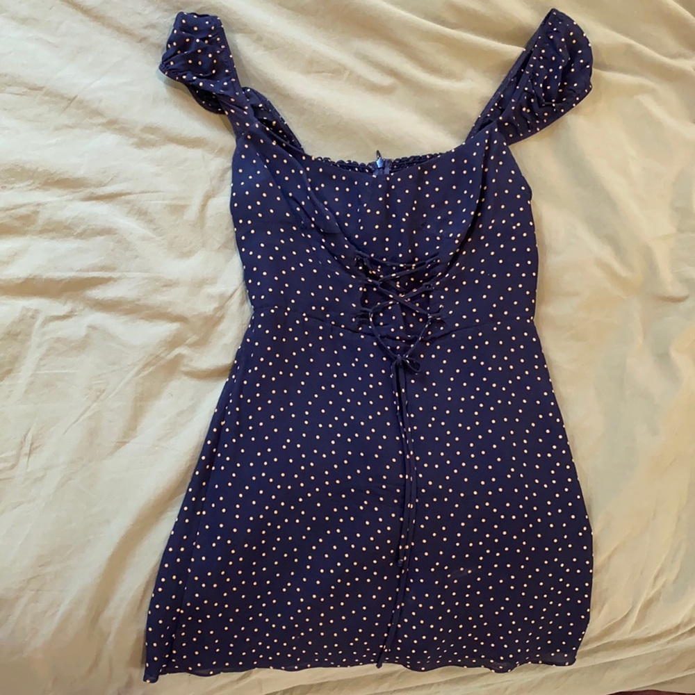 Reformation Jess Dress black with brown polka dots